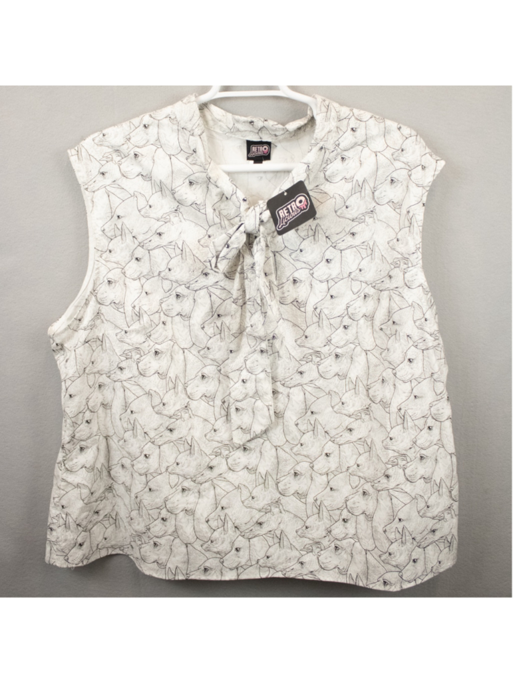 Retrolicious white dog print sleeveless bow top NWT-3X